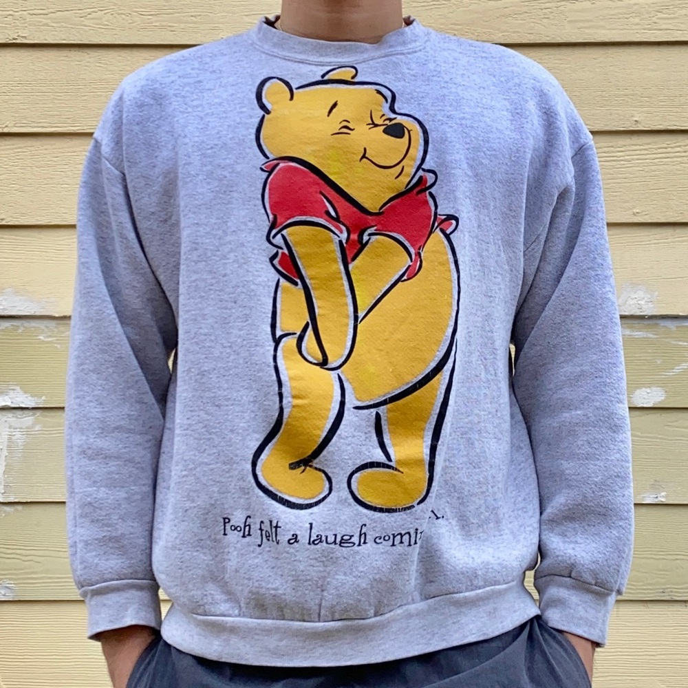 Mens Vintage Winnie the Pooh Gray Crewneck Sweater